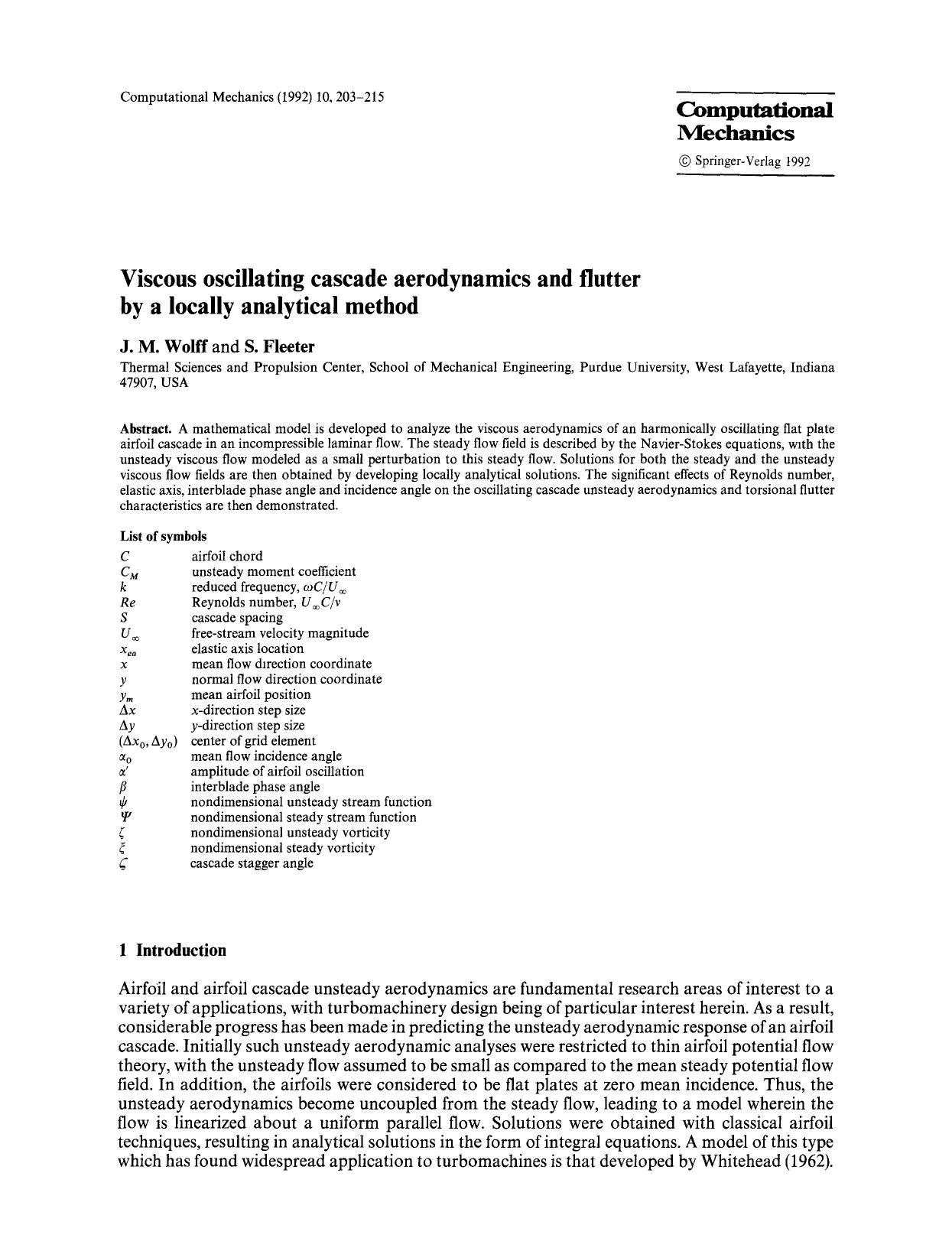 Viscous oscillating cascade aerodynamics and flutter by a locally analytical method by Unknown
