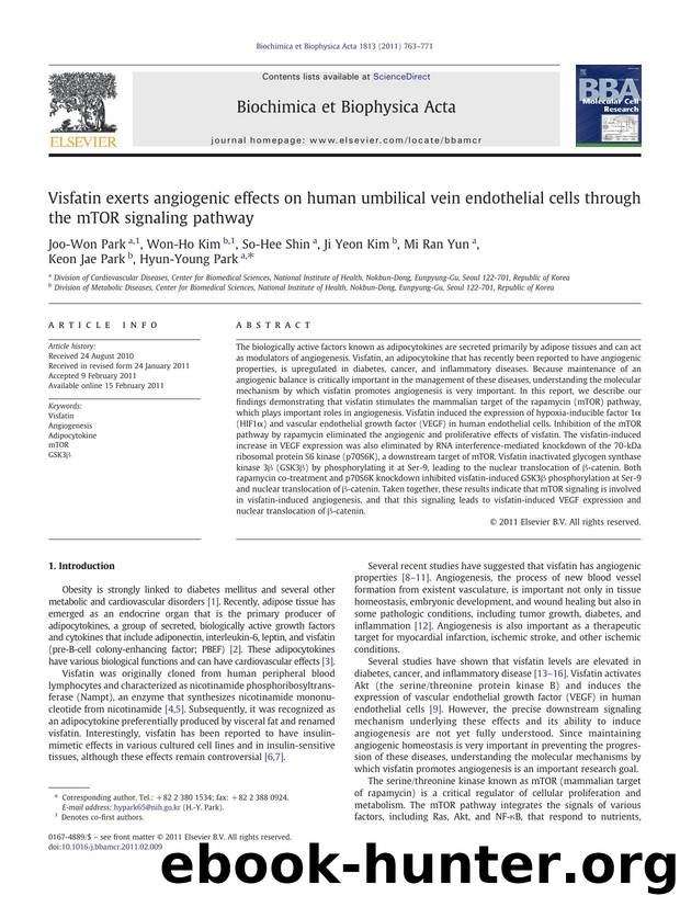 Visfatin exerts angiogenic effects on human umbilical vein endothelial cells through the mTOR signaling pathway by Joo-Won Park & Won-Ho Kim & So-Hee Shin & Ji Yeon Kim & Mi Ran Yun & Keon Jae Park & Hyun-Young Park
