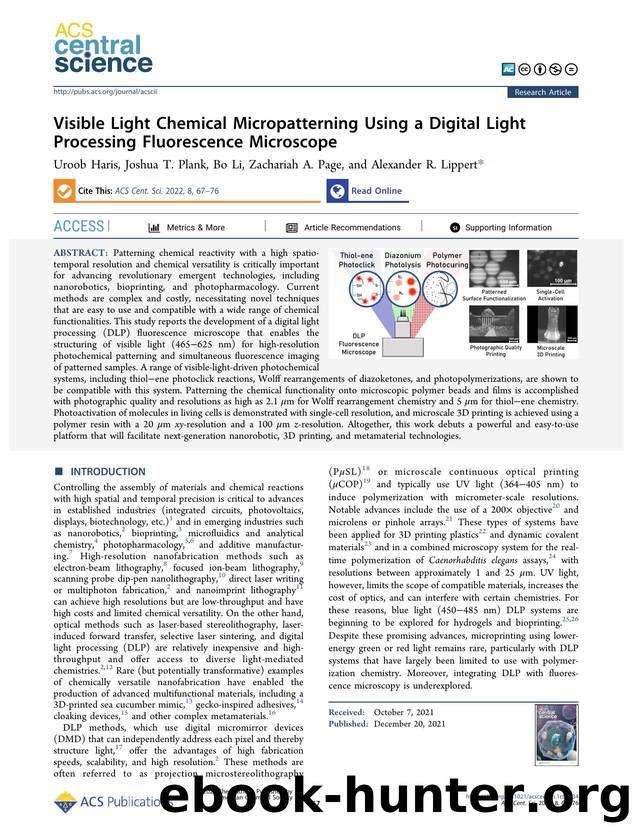 Visible Light Chemical Micropatterning Using a Digital Light Processing Fluorescence Microscope by unknow