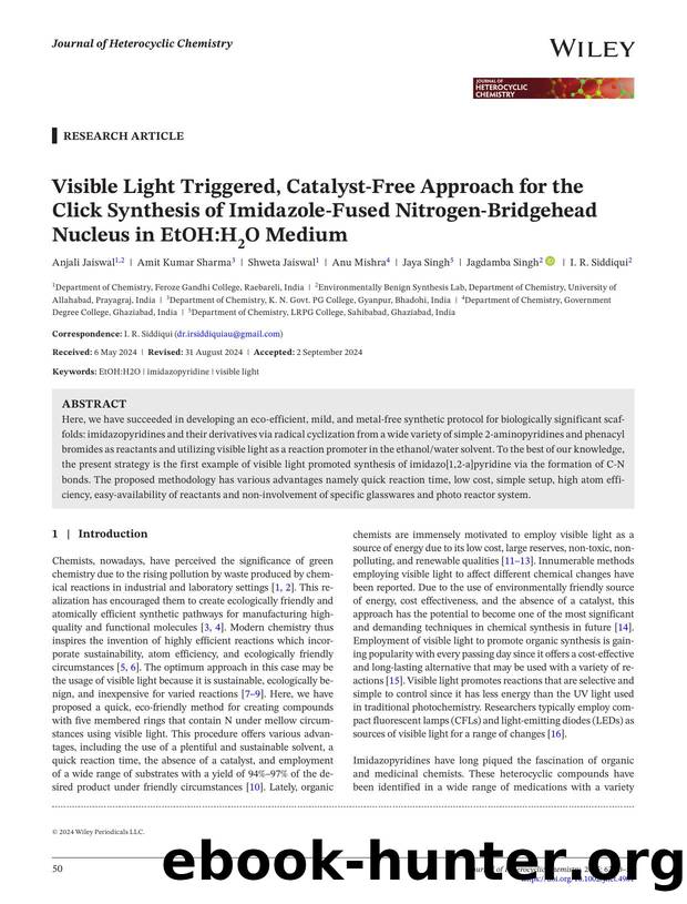 Visible Light Triggered, Catalyst free Approach for the Click Synthesis of ImidazoleâFused NitrogenâBridgehead Nucleus in EtOH:H2O medium. by Unknown