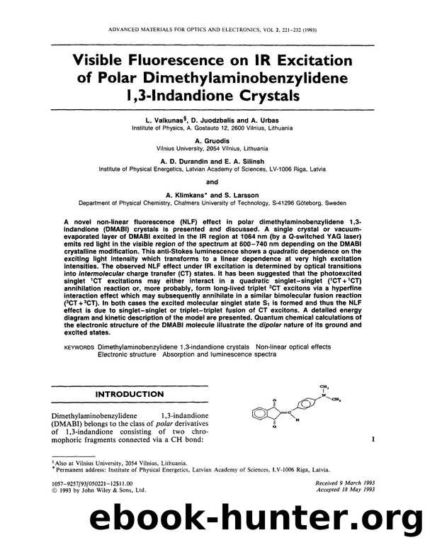 Visible fluorescence on IR excitation of polar dimethylaminobenzylidene 1,3-indandione crystals by Unknown