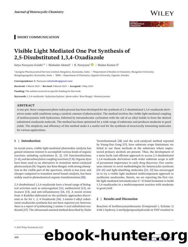 Visible light mediatedone pot Synthesis of 2,5âdisubstituted 1,3,4âoxadiazole. by Unknown