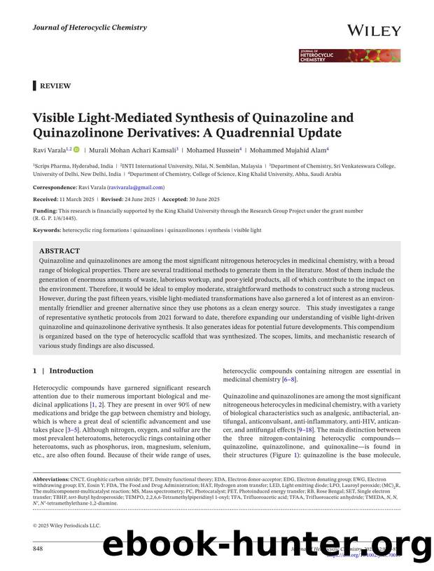 Visible lightâmediated synthesis of quinazoline and quinazolinone derivativesâ A quadrennial update by Unknown