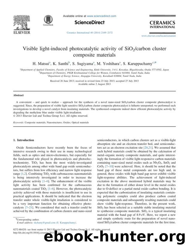 Visible light-induced photocatalytic activity of SiO2carbon cluster composite materials by H. Matsui & K. Santhi & S. Sugiyama & M. Yoshihara & S. Karuppuchamy