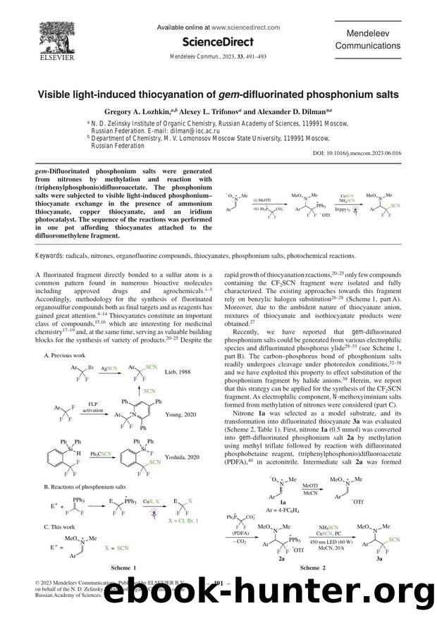 Visible light-induced thiocyanation of gem-difluorinated phosphonium salts by Gregory A. Lozhkin & Alexey L. Trifonov & Alexander D. Dilman