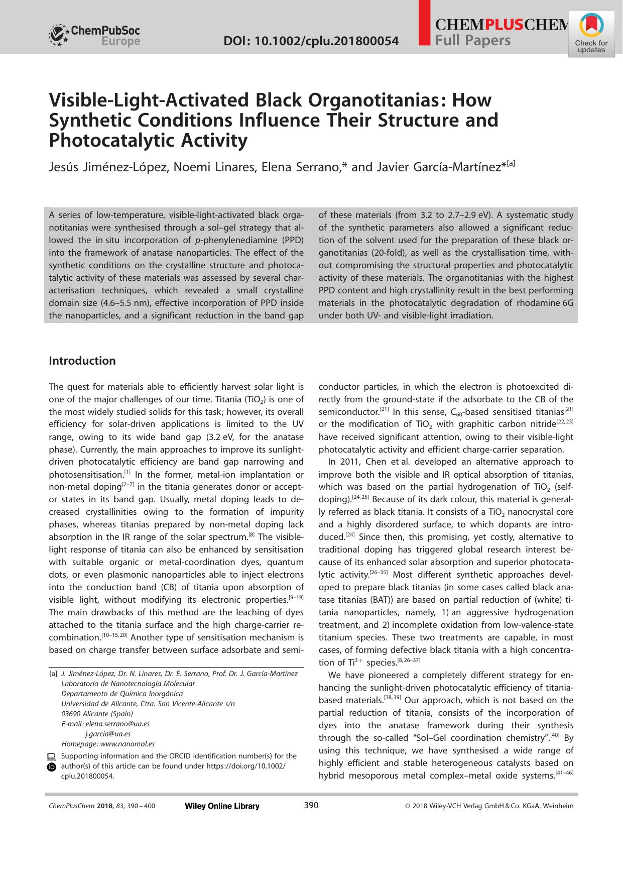 VisibleâLightâActivated Black Organotitanias: How Synthetic Conditions Influence Their Structure and Photocatalytic Activity by Unknown