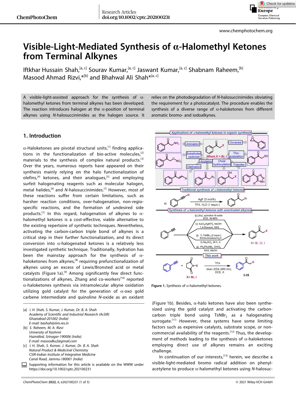 VisibleâLightâMediated Synthesis of Î±âHalomethyl Ketones from Terminal Alkynes by Unknown