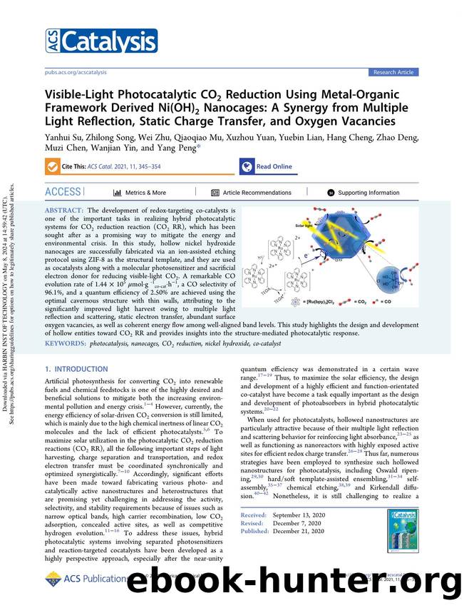 Visible-Light Photocatalytic CO2 Reduction Using Metal-Organic Framework Derived Ni(OH)2 Nanocages: A Synergy from Multiple Light Reflection, Static Charge Transfer, and Oxygen Vacancies by unknow