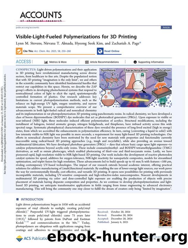 Visible-Light-Fueled Polymerizations for 3D Printing by Lynn M. Stevens Nirvana T. Almada Hyeong Seok Kim & Zachariah A. Page