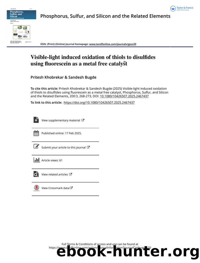 Visible-light induced oxidation of thiols to disulfides using fluorescein as a metal free catalyst by Khobrekar Pritesh & Bugde Sandesh