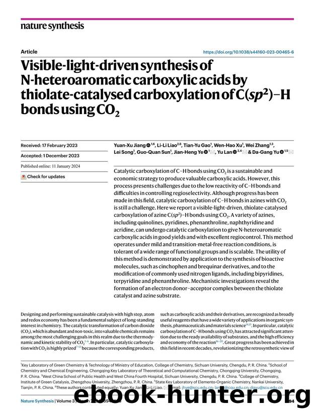 Visible-light-driven synthesis of N-heteroaromatic carboxylic acids by thiolate-catalysed carboxylation of C(spÂ²)âH bonds using CO2 by unknow