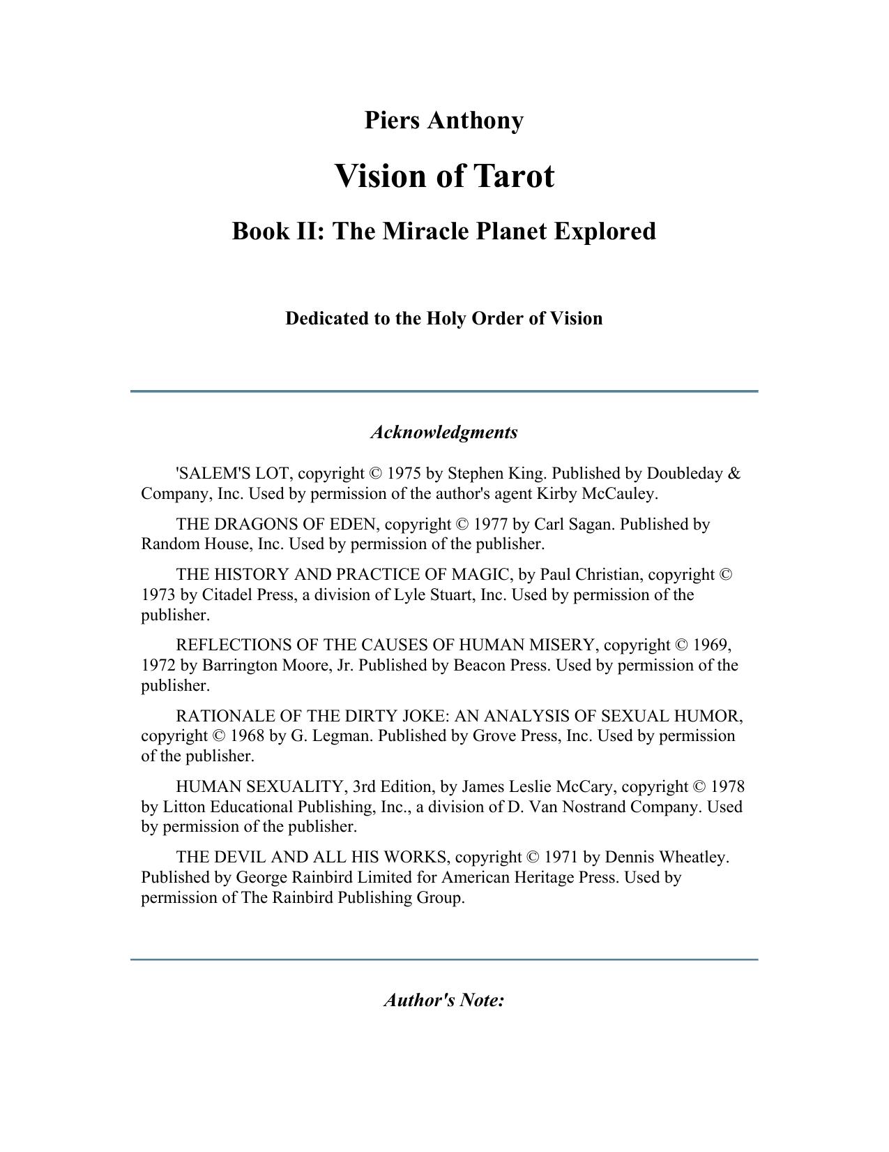 Vison of Tarot by Piers Anthony by Steve Sussex