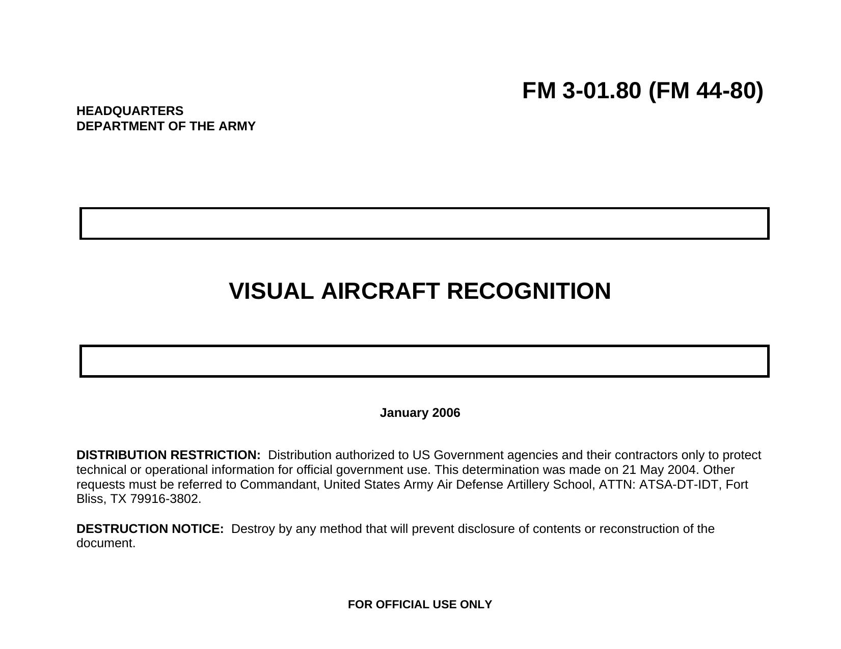 Visual Aircraft Recognition by Field Manual FM 3-01.80 via Federation of American Scientists (www.fas.org)