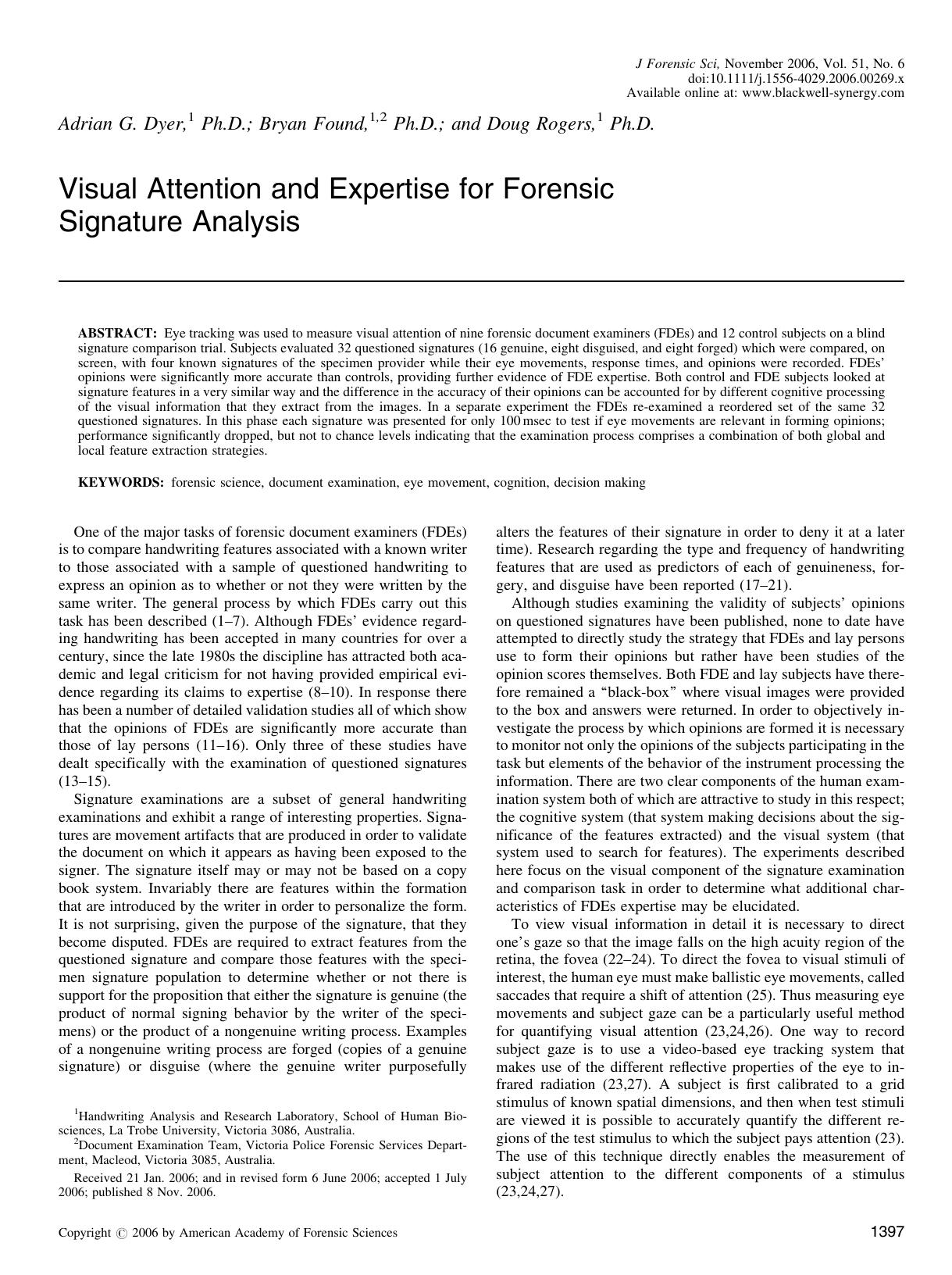 Visual Attention and Expertise for Forensic Signature Analysis by Unknown
