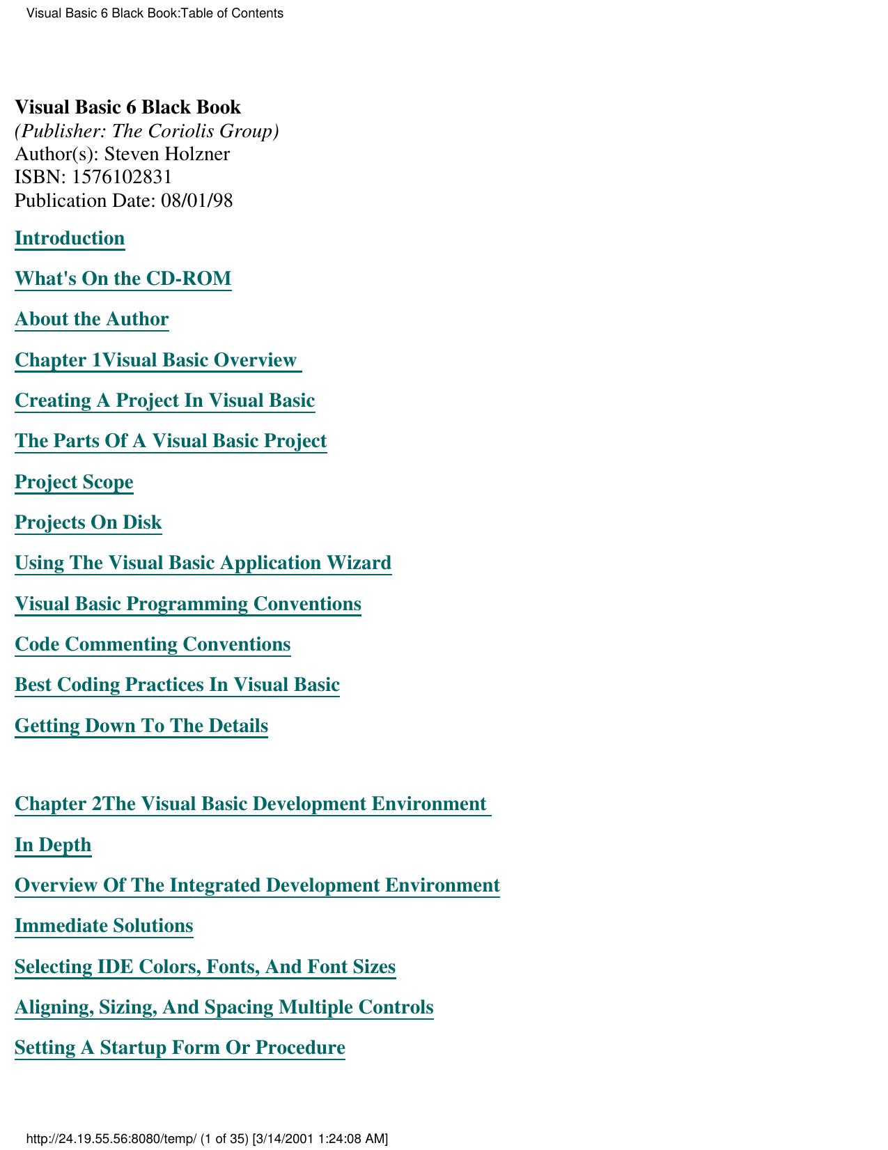 Visual Basic 6 Black Book:Table of Contents by Unknown