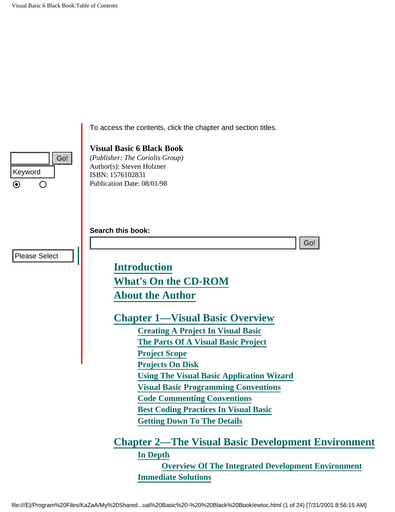 Visual Basic 6 Black Book:Table of Contents by Visual Basic 6 Black Book(1998)(700)