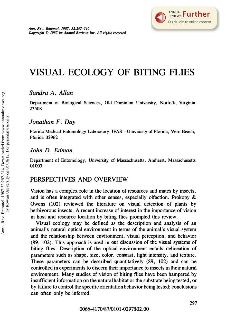 Visual Ecology of Biting Flies by S A Allan J F Day and & J D Edman