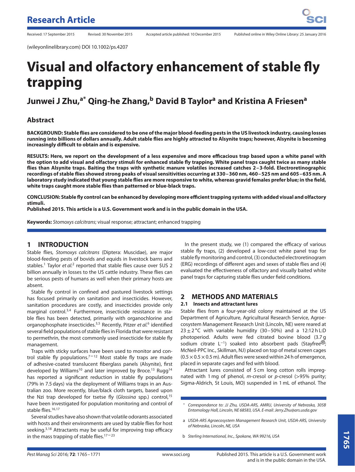 Visual and olfactory enhancement of stable fly trapping by Unknown