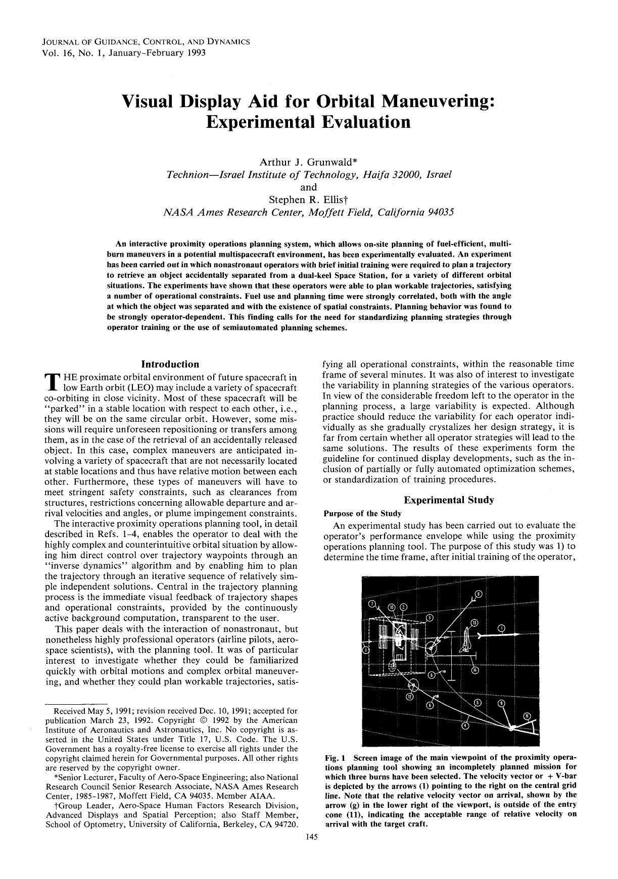 Visual display aid for orbital maneuvering by Experimental evaluation