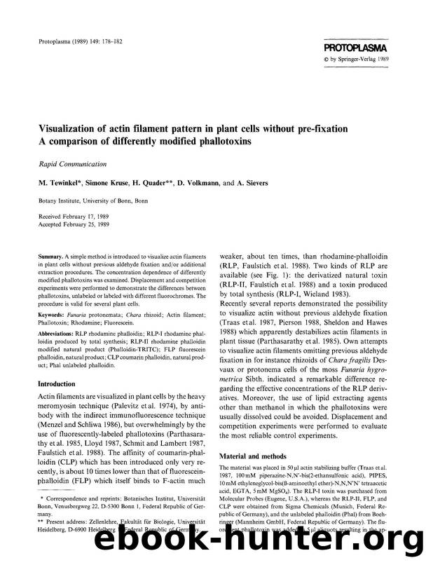 Visualization of actin filament pattern in plant cells without pre-fixation A comparison of differently modified phallotoxins by Unknown
