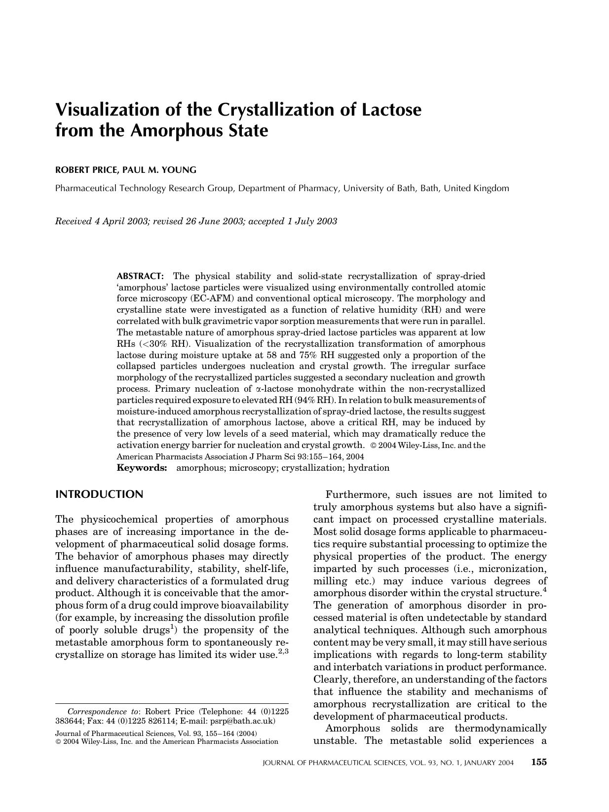 Visualization of the crystallization of lactose from the amorphous state by Unknown