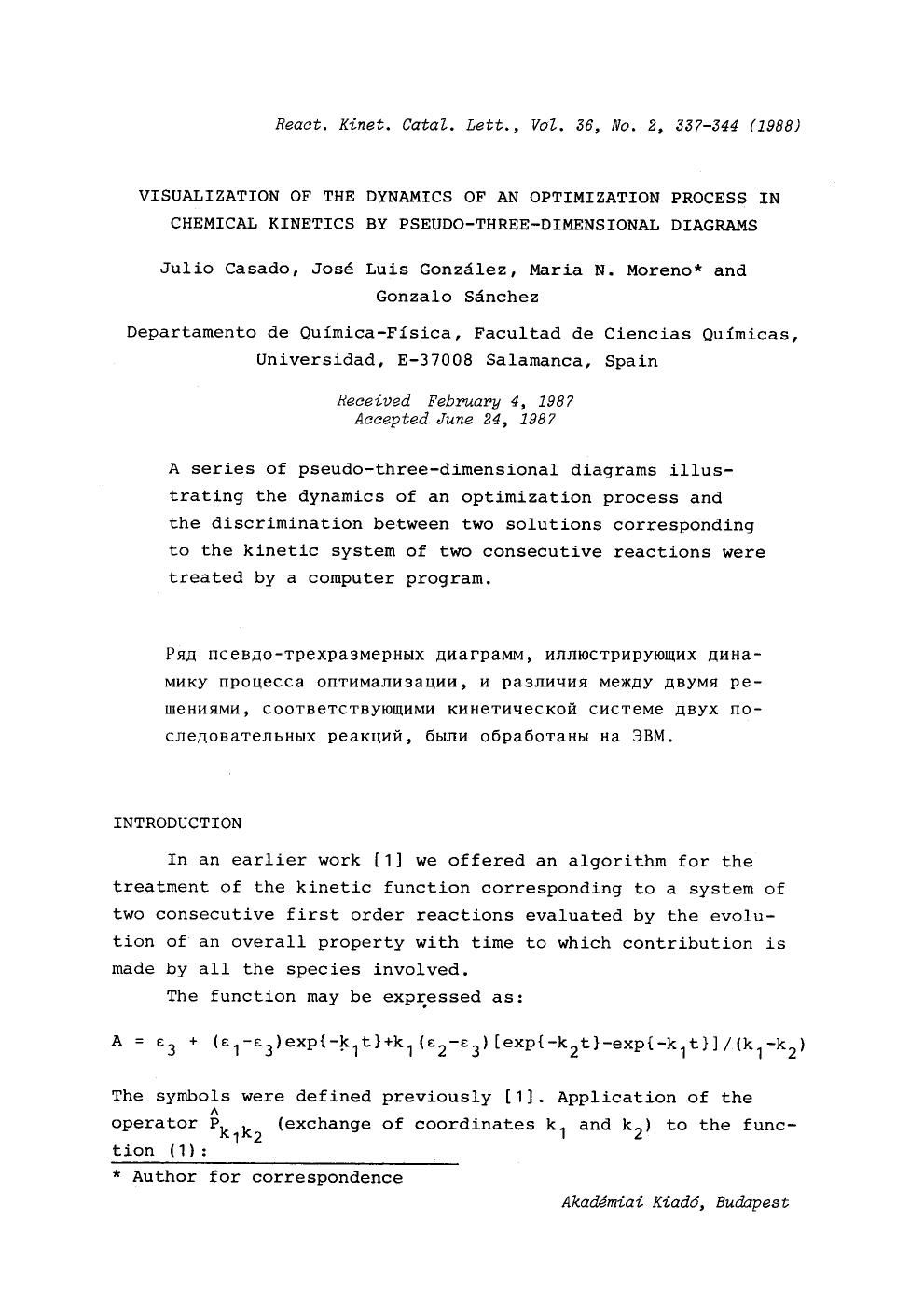 Visualization of the dynamics of an optimization process in chemical kinetics by pseudo-three-dimensional diagrams by Unknown