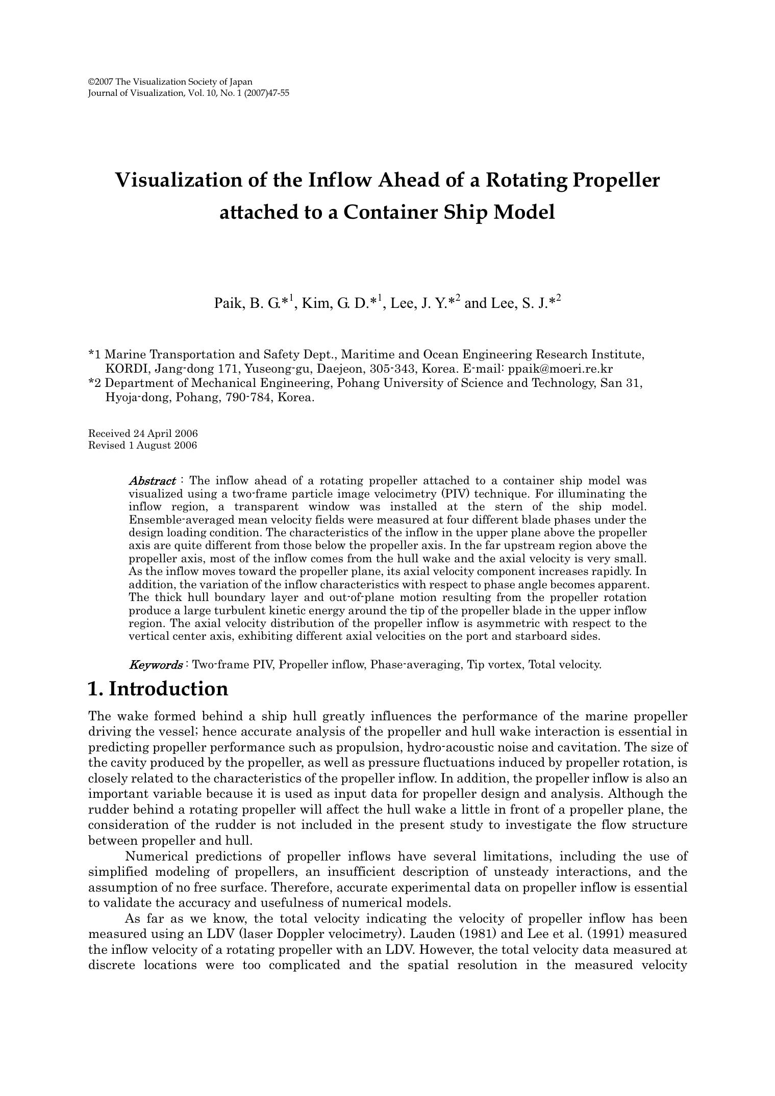 Visualization of the inflow ahead of a rotating propeller attached to a container ship model by Unknown