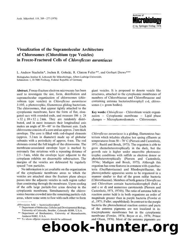 Visualization of the supramolecular architecture of chlorosomes (chlorobium type vesicles) in freeze-fractured cells of <Emphasis Type="Italic">Chloroflexus aurantiacus<Emphasis> by Unknown