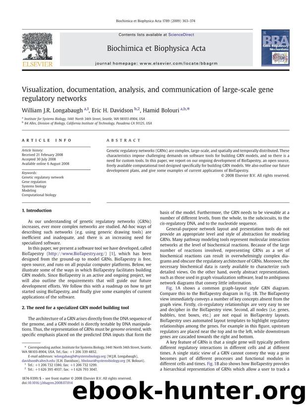 Visualization, documentation, analysis, and communication of large-scale gene regulatory networks by William J.R. Longabaugh; Eric H. Davidson; Hamid Bolouri