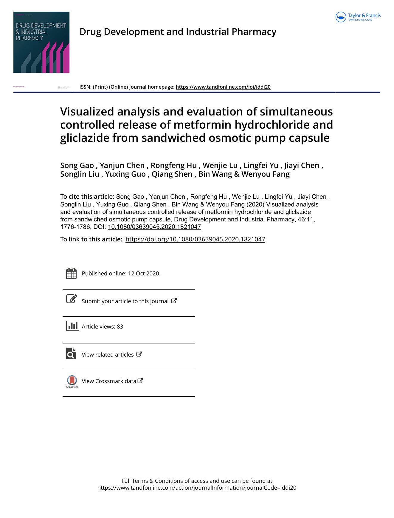 Visualized analysis and evaluation of simultaneous controlled release of metformin hydrochloride and gliclazide from sandwiched osmotic pump capsule by unknow