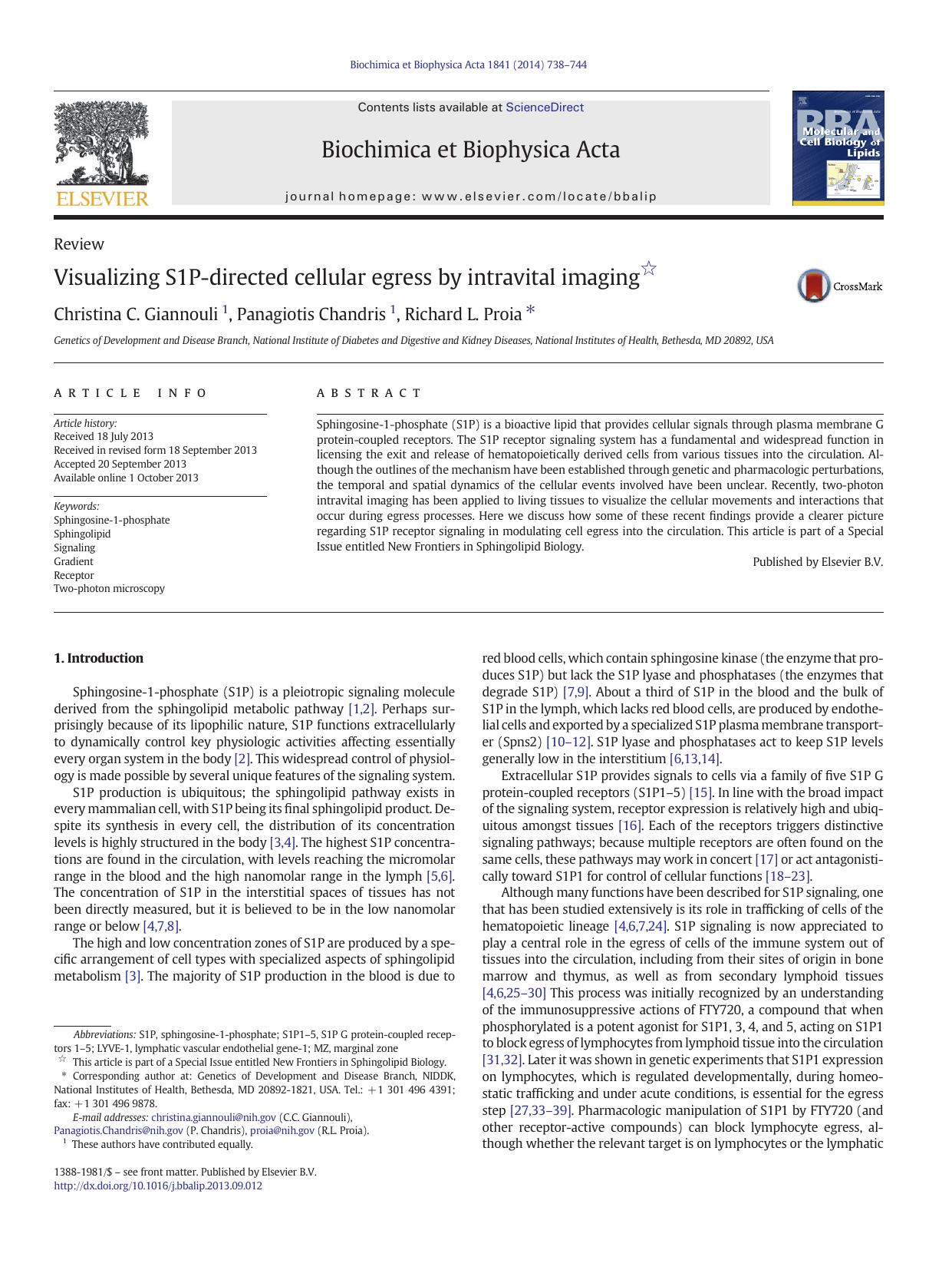 Visualizing S1P-directed cellular egress by intravital imaging by Christina C. Giannouli & Panagiotis Chandris & Richard L. Proia
