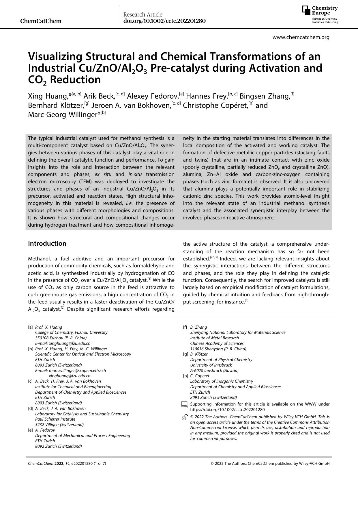 Visualizing Structural and Chemical Transformations of an Industrial CuZnOAl2O3 Preâcatalyst during Activation and CO2 Reduction by Unknown