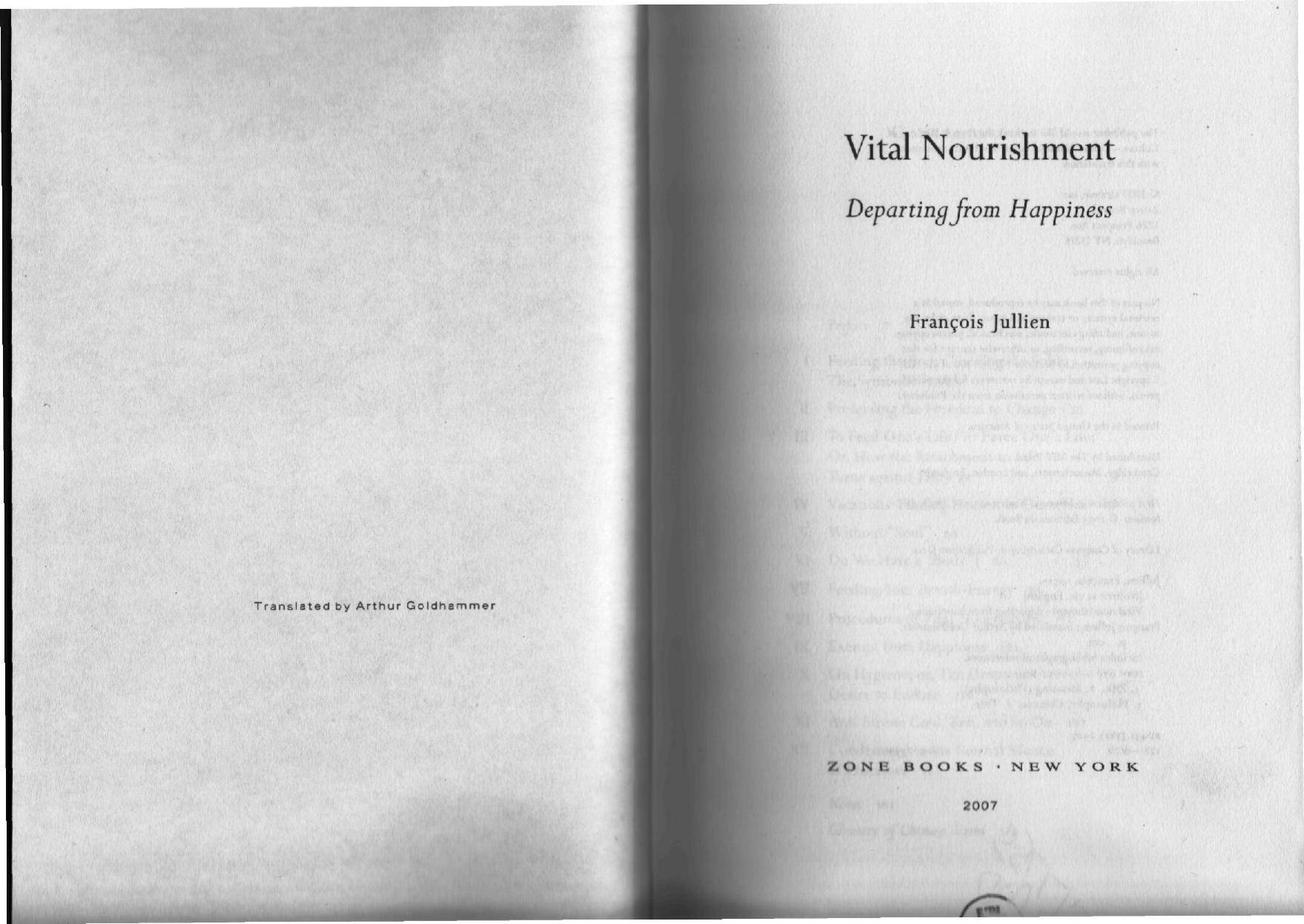 Vital Nourishment: Departing from Happiness by Francois Jullien