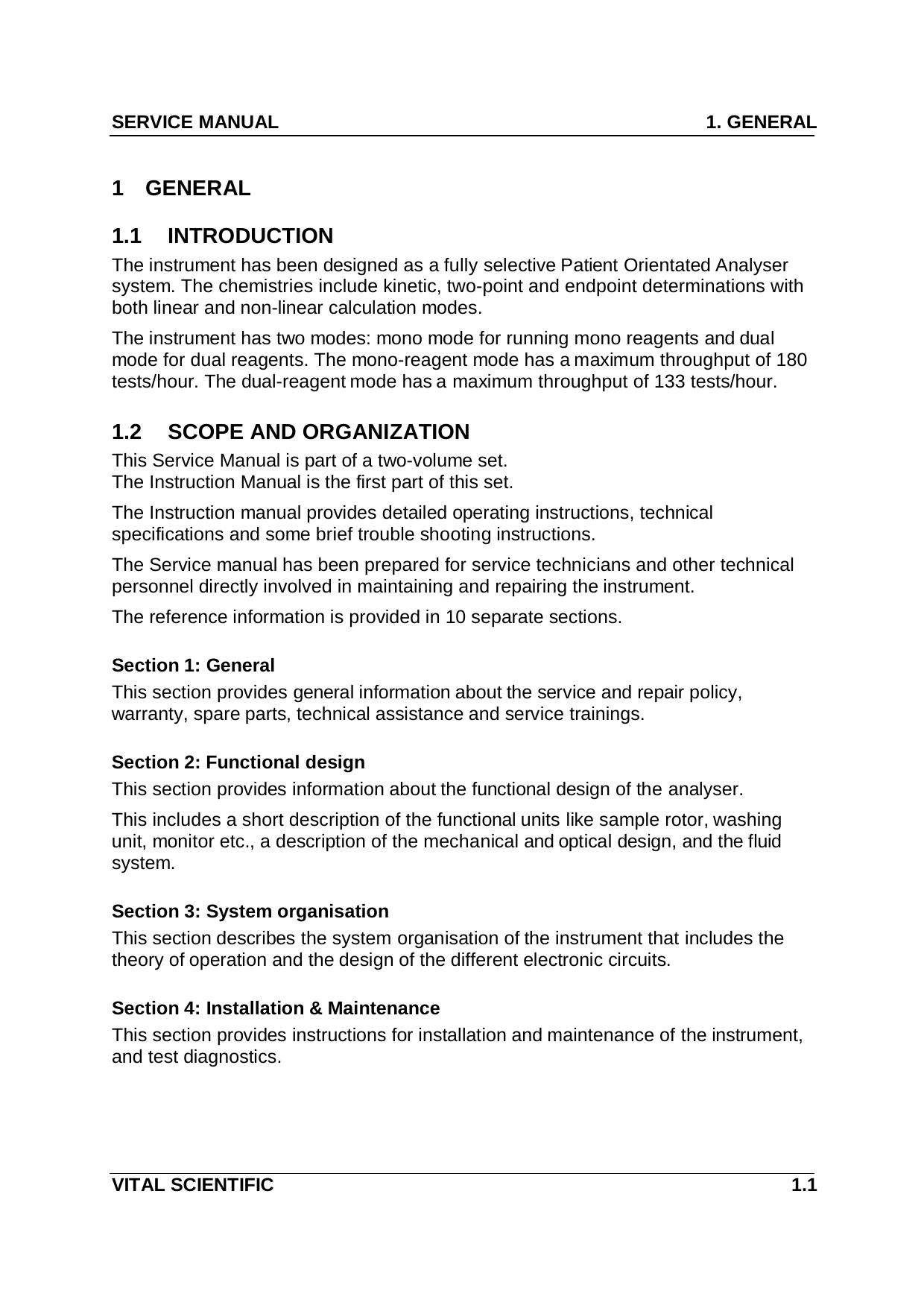 Vital Scientific Analyzer by Service manual