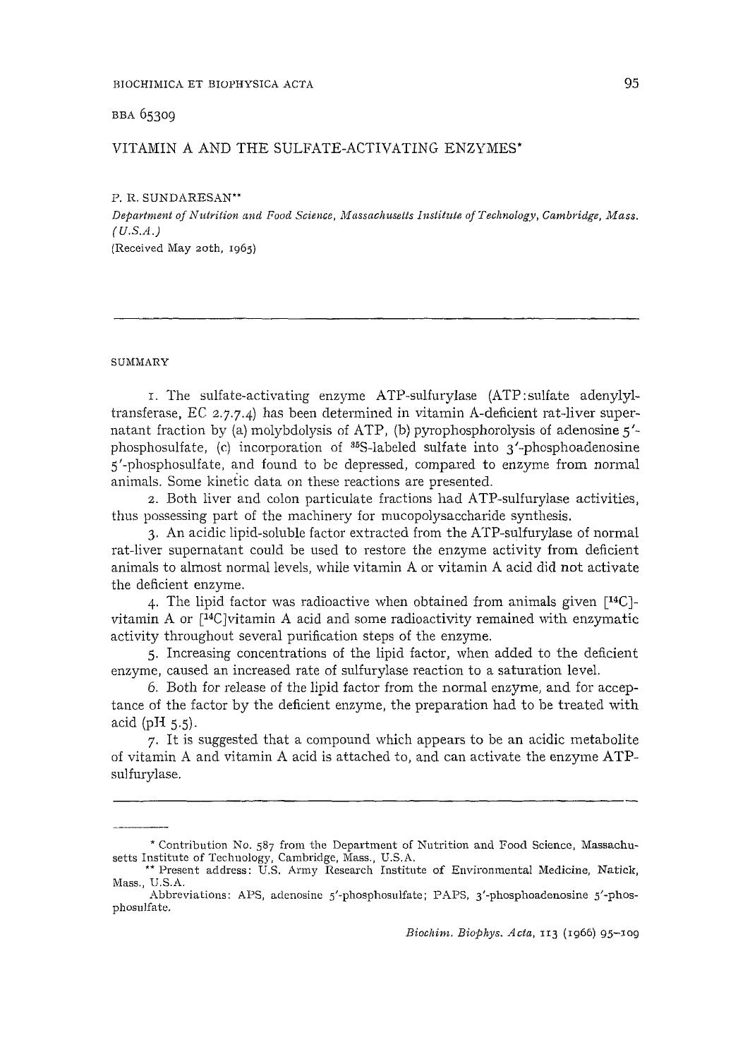 Vitamin A and the sulfate-activating enzymes by P.R. Sundaresan