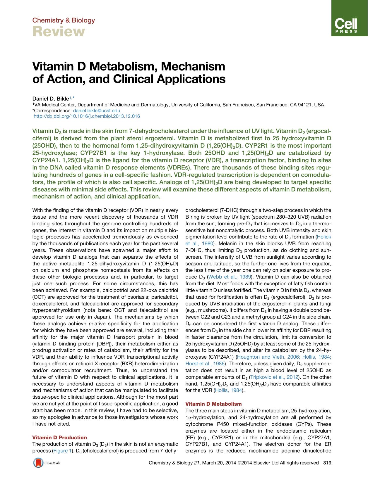 Vitamin D Metabolism, Mechanism of Action, and Clinical Applications by Daniel D. Bikle