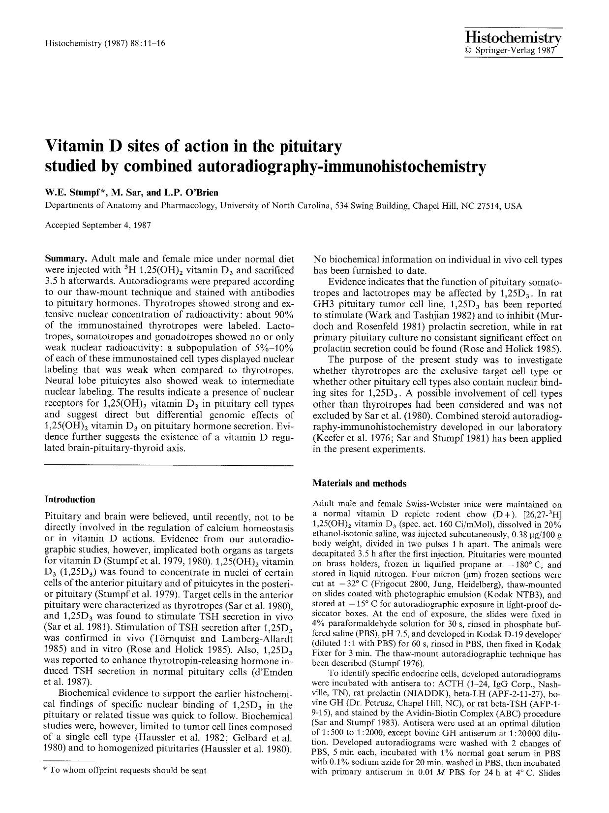 Vitamin D sites of action in the pituitary studied by combined autoradiography-immunohistochemistry by Unknown