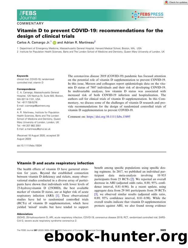 Vitamin D to prevent COVIDâ19: recommendations for the design of clinical trials by Unknown