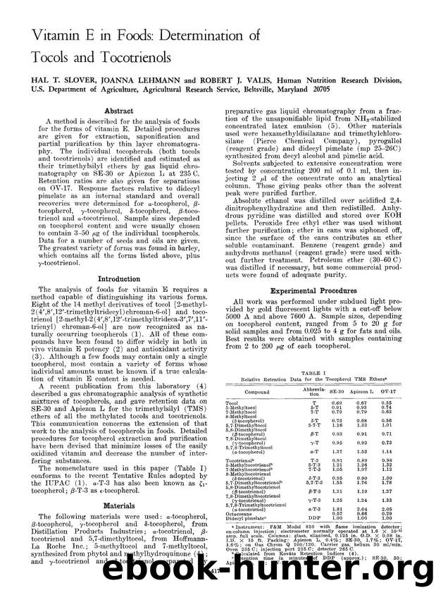 Vitamin E in foods: Determination of tocols and tocotrienols by Unknown