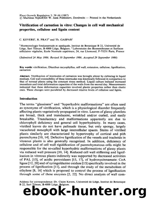 Vitrification of carnation in vitro: Changes in cell wall mechanical properties, cellulose and lignin content by Unknown