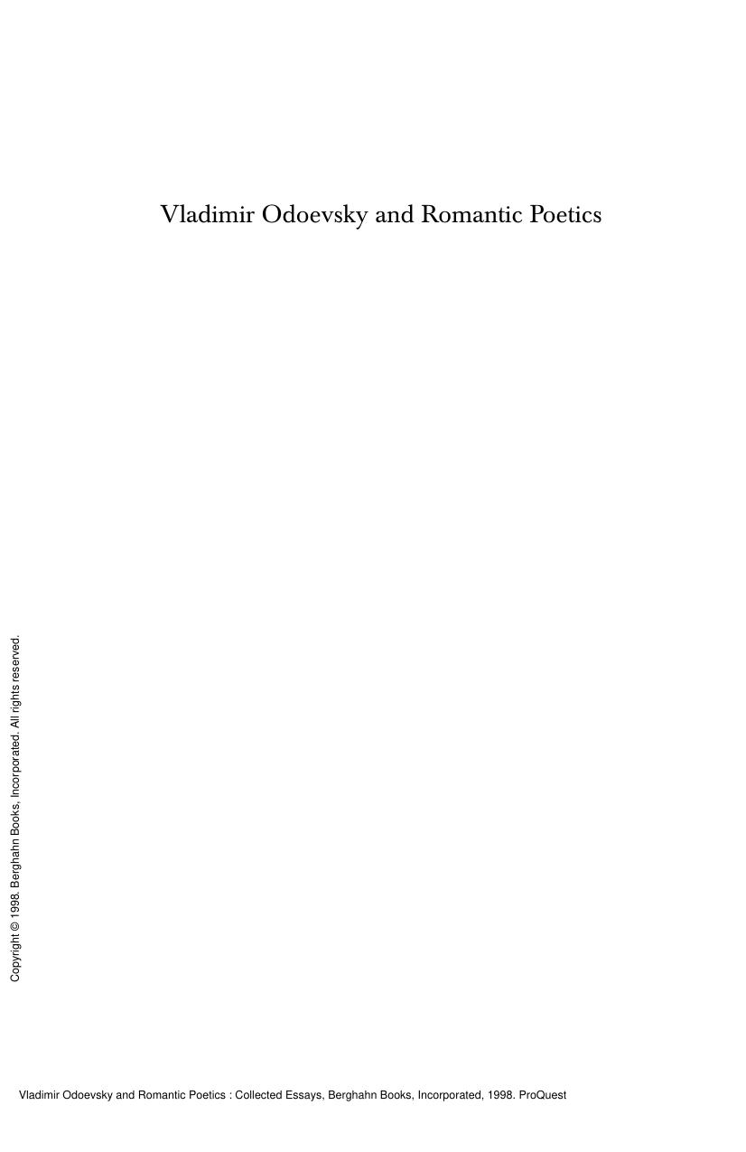 Vladimir Odoevsky and Romantic Poetics : Collected Essays by Neil Cornwell