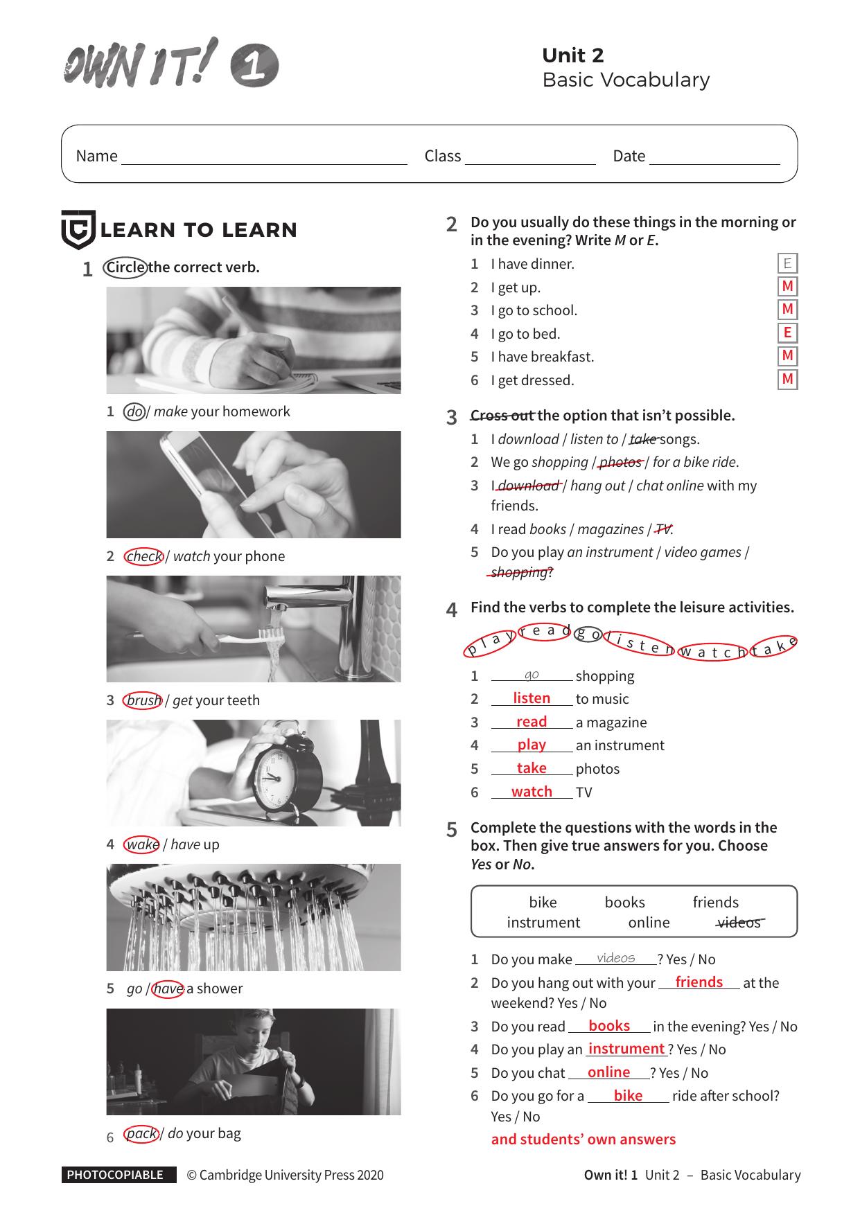 Vocabulary Basic Unit2 with answers by Unknown