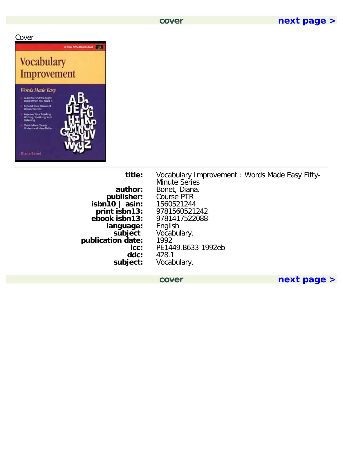 Vocabulary Improvement: Words Made Easy (50 Minute Series) by Diana Bonet
