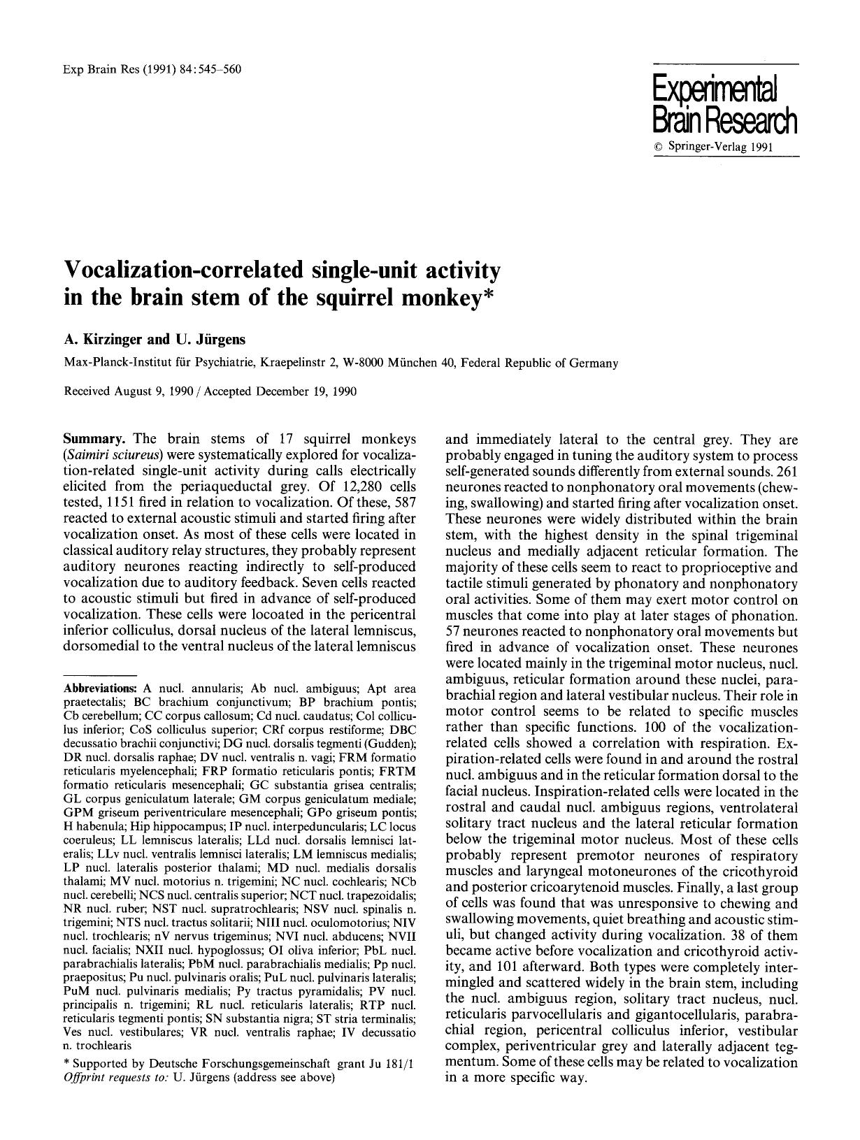 Vocalization-correlated single-unit activity in the brain stem of the squirrel monkey by Unknown