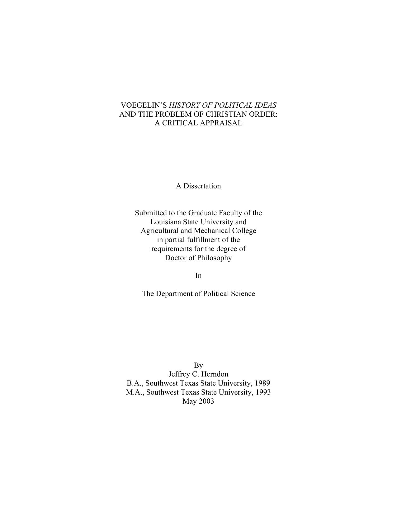 Voegelin's 'History Of Political Ideas' And The Problem Of Christian Order [A Critical Appraisal] by Unknown