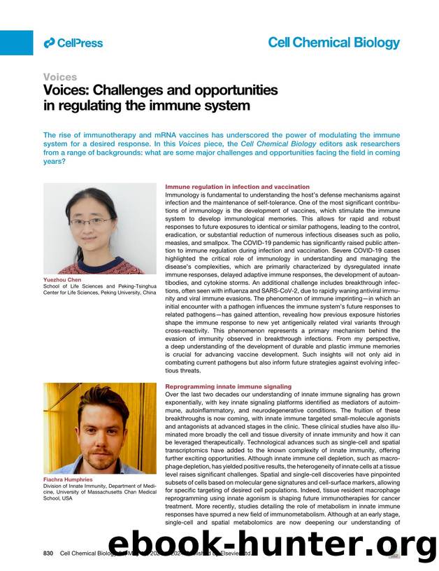 Voices: Challenges and opportunities in regulating the immune system by Yuezhou Chen & Fiachra Humphries & Ming O. Li & Thirumala-Devi Kanneganti & Dan Ye