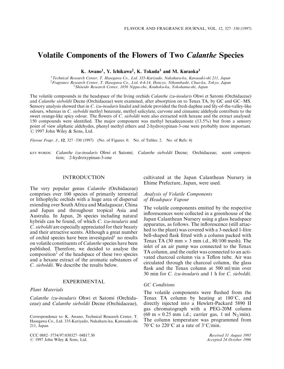 Volatile components of the flowers of two Calanthe species by Unknown