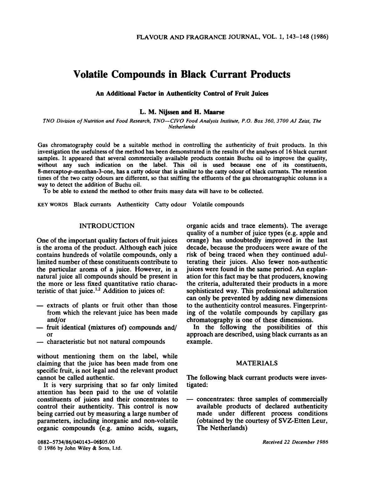Volatile compounds in black currant products: An additional factor in authenticity control of fruit juices by Unknown