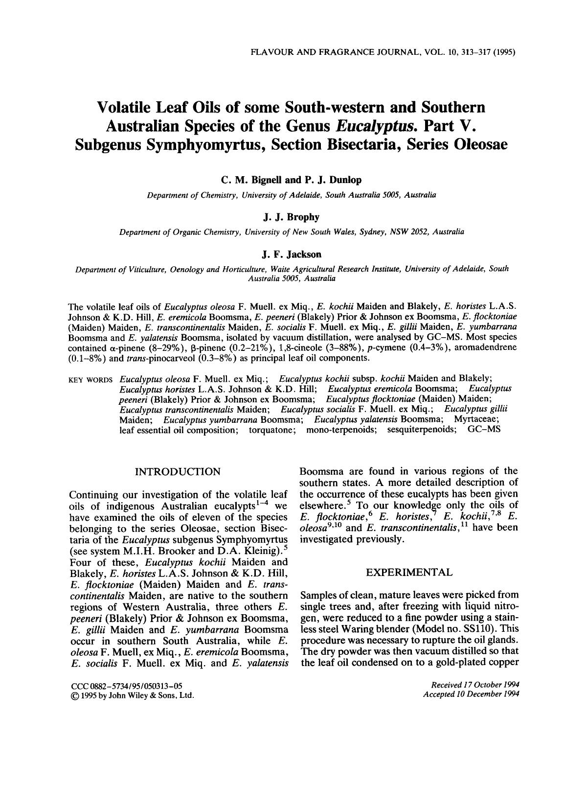 Volatile leaf oils of some South-western and Southern Australian species of the genus Eucalyptus. Part V. subgenus symphyomyrtus, section bisectaria, series oleosae by Unknown
