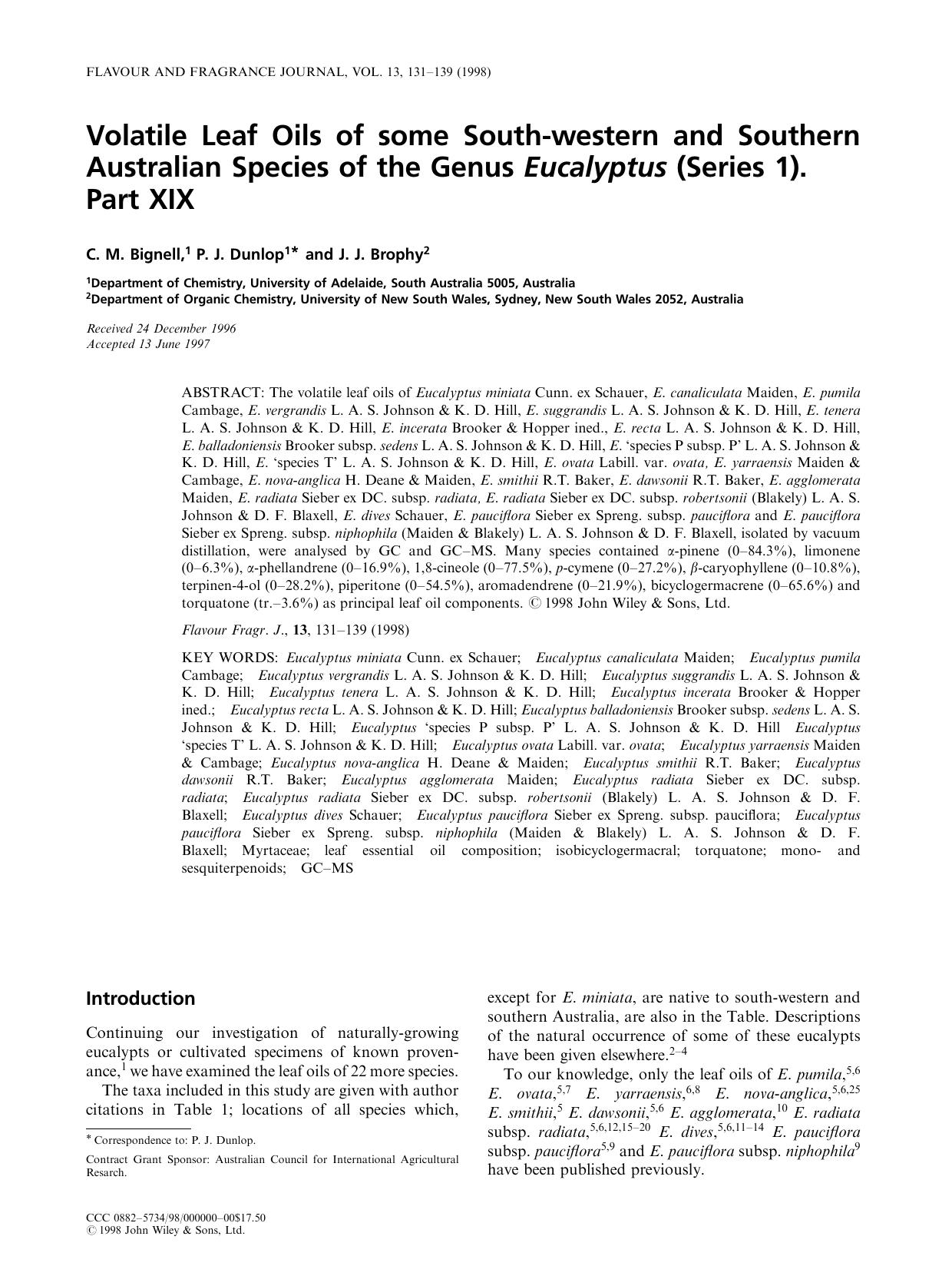 Volatile leaf oils of some south-western and southern Australian species of the genus Eucalyptus (series 1). Part XIX by Unknown
